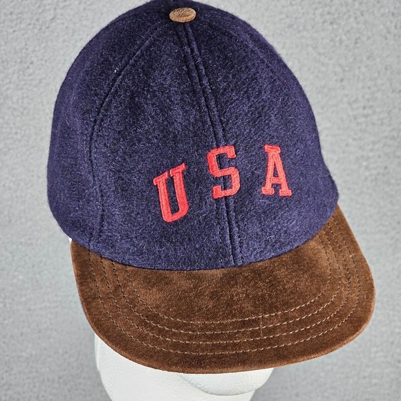 RARE Vintage Polo Ralph Lauren USA Blue Wool Hat Size Kids S-XL Made In USA
